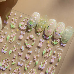 Lily of The Valley Star Spring Flower Bowknot Butterfly Water Bubbles Self Adhesive Nail Art Stickers Rhinestone Manicure Decals (ONLINE ORDER ONLY)