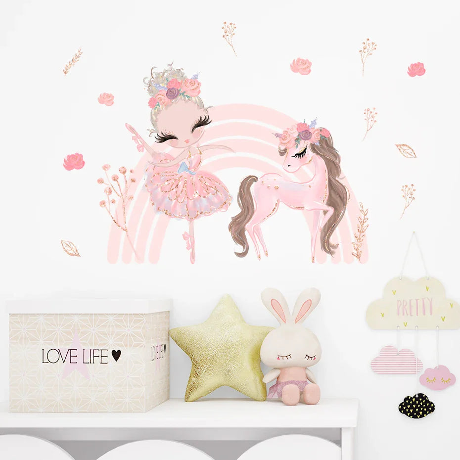 Pink Ballerina Unicorn Rainbow Wall Stickers for Kids Room Decor (ONLINE ORDER ONLY)