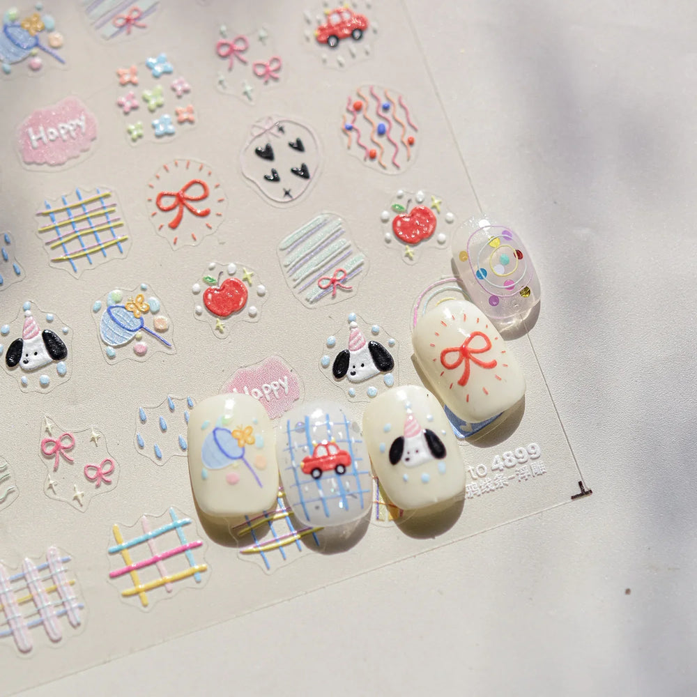 Graffiti Lines Apple Dog Car Bowknot Love Heart Flower Capture Net Grid Butterfly Rain Adhesive Nail Art Sticker Manicure Decals (ONLINE ORDER ONLY)