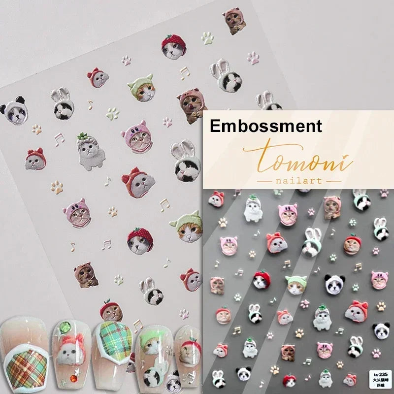 Cute Cat Eye Fishbone Animals Leopard Cat Ginger Cat Kitten Exclamation Point Paw Self Adhesive Nail Art Sticker Manicure Decals (ONLINE ORDER ONLY)