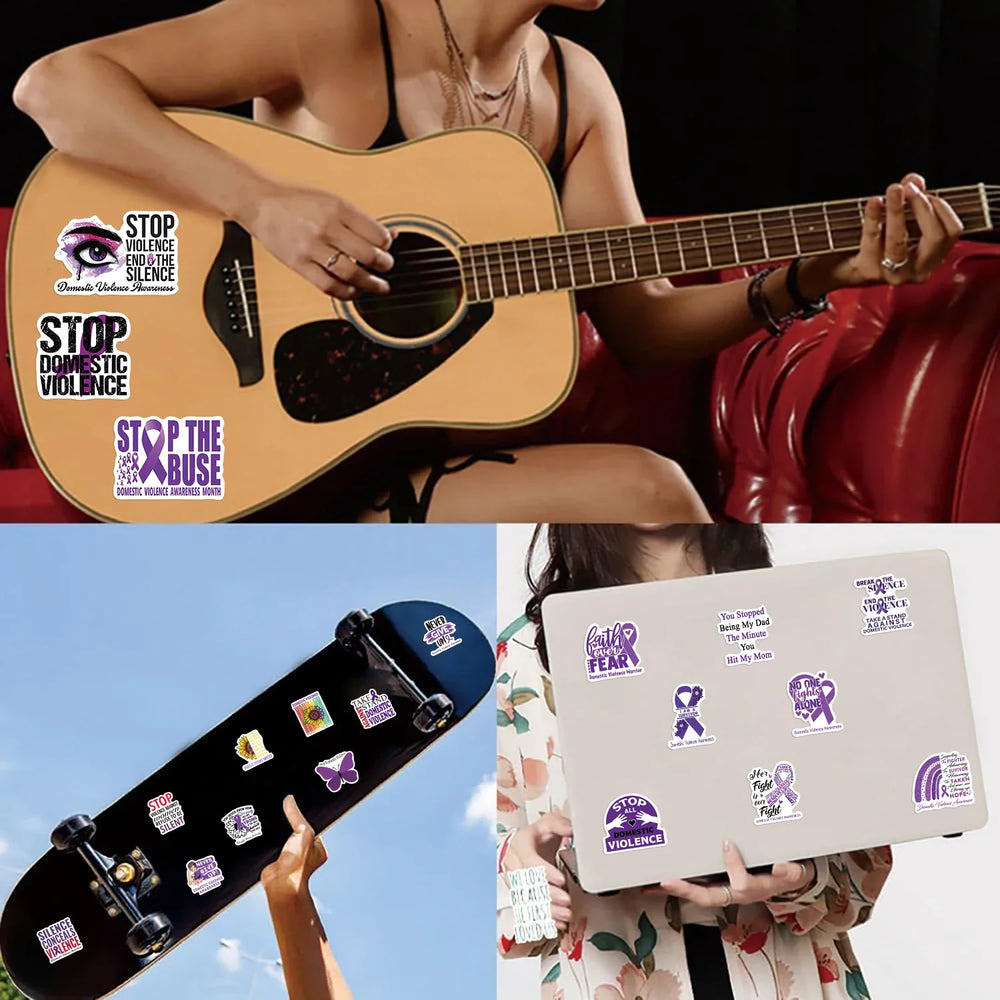 50Pcs Fight Domestic Violence Slogan Stickers Graffiti Personalized Decoration For Guitar Laptop Luggage DIY Waterproof Sticker (ONLINE ORDER ONLY)