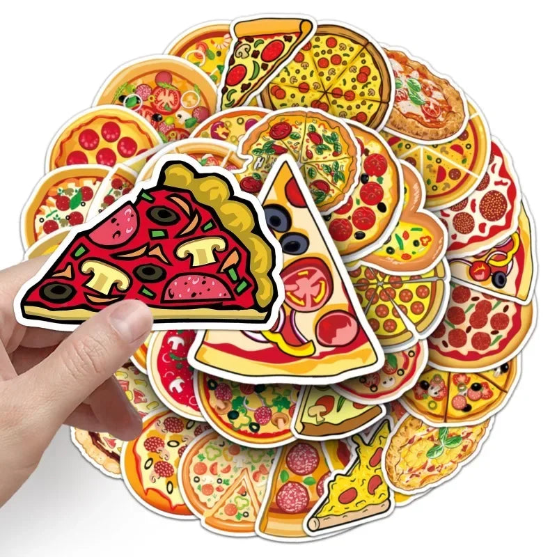 10/50Pcs Colorful Pizza Cartoon Food Personalized Children's Decoration Water Cup Luggage Phone Case Suitcase Waterproof Sticker (ONLINE ORDER ONLY)