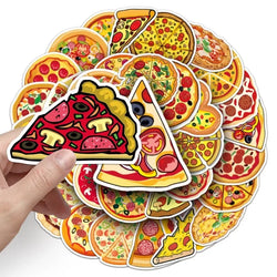 10/50Pcs Colorful Pizza Cartoon Food Personalized Children's Decoration Water Cup Luggage Phone Case Suitcase Waterproof Sticker (ONLINE ORDER ONLY)