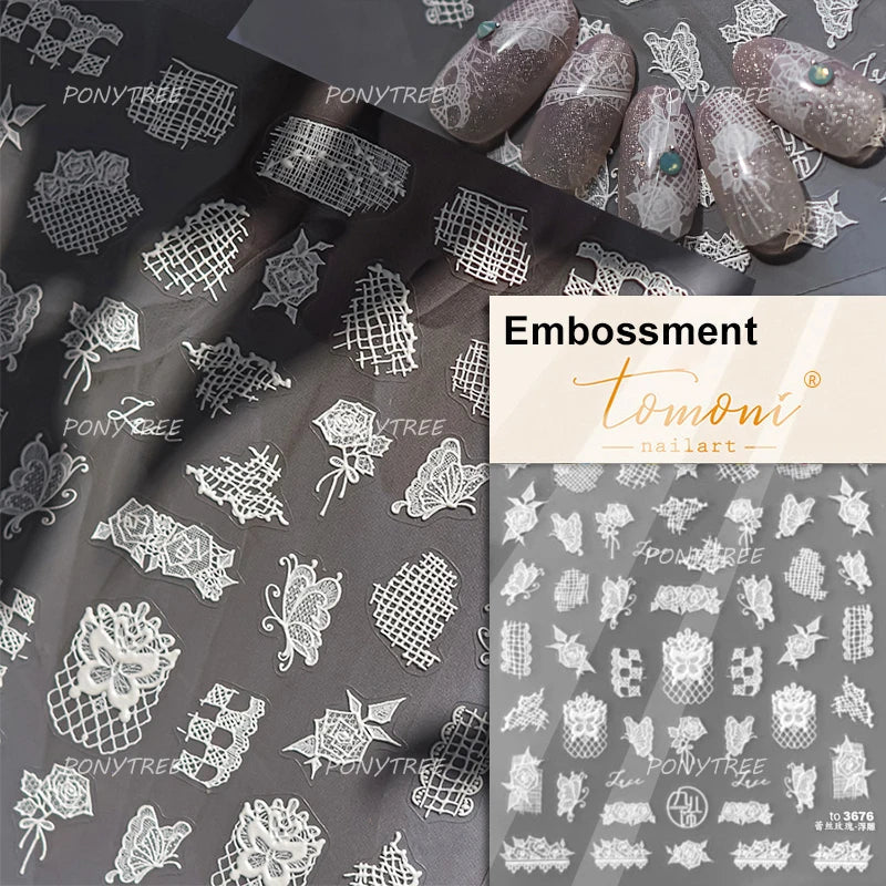 Pure White Lily Petals Flower Butterfly Branch Leaves Line Minimalist Self Adhesive Nail Art Decorations Sticker Manicure Decals (ONLINE ORDER ONLY)