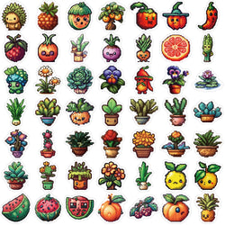 10/30/50/100PCS Cute Pixel Cartoon Stickers Funny Fruit Vegetable Graffiti Decals Notebook Fridge Phone Suitcase Toys Decoration (ONLINE ORDER ONLY)