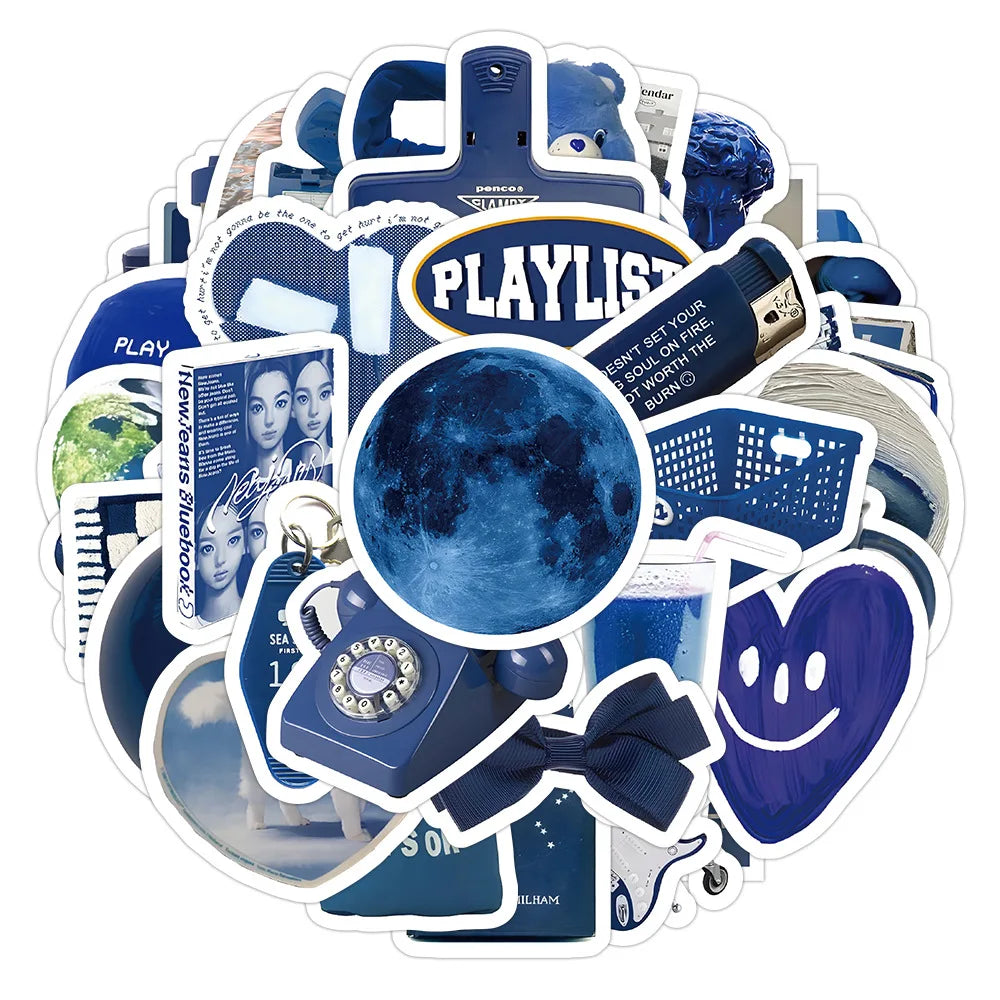 Cartoon Blue Stickers 10/30/60pcs Waterproof Decals for Laptop, Phone, Bicycle, Notebook, Fridge (ONLINE ORDER ONLY)