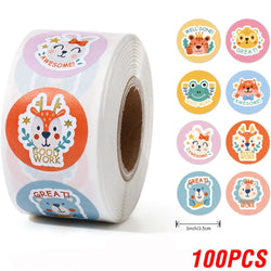 100-500 Pcs 1inch/2.5cm Animal Good Job Cool Stickers Roll for Envelope Praise Reward Student Work Label Stationery Seal Lable (ONLINE ORDER ONLY)