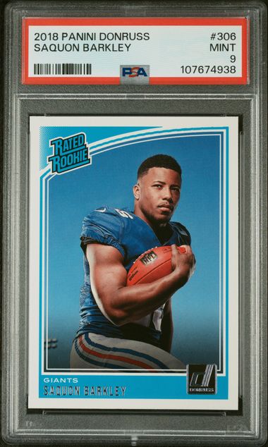Graded 2018 Panini Donruss Saquon Barkley #306 Rookie RC Football Card PSA 9 Mint (ONLINE ORDER ONLY)