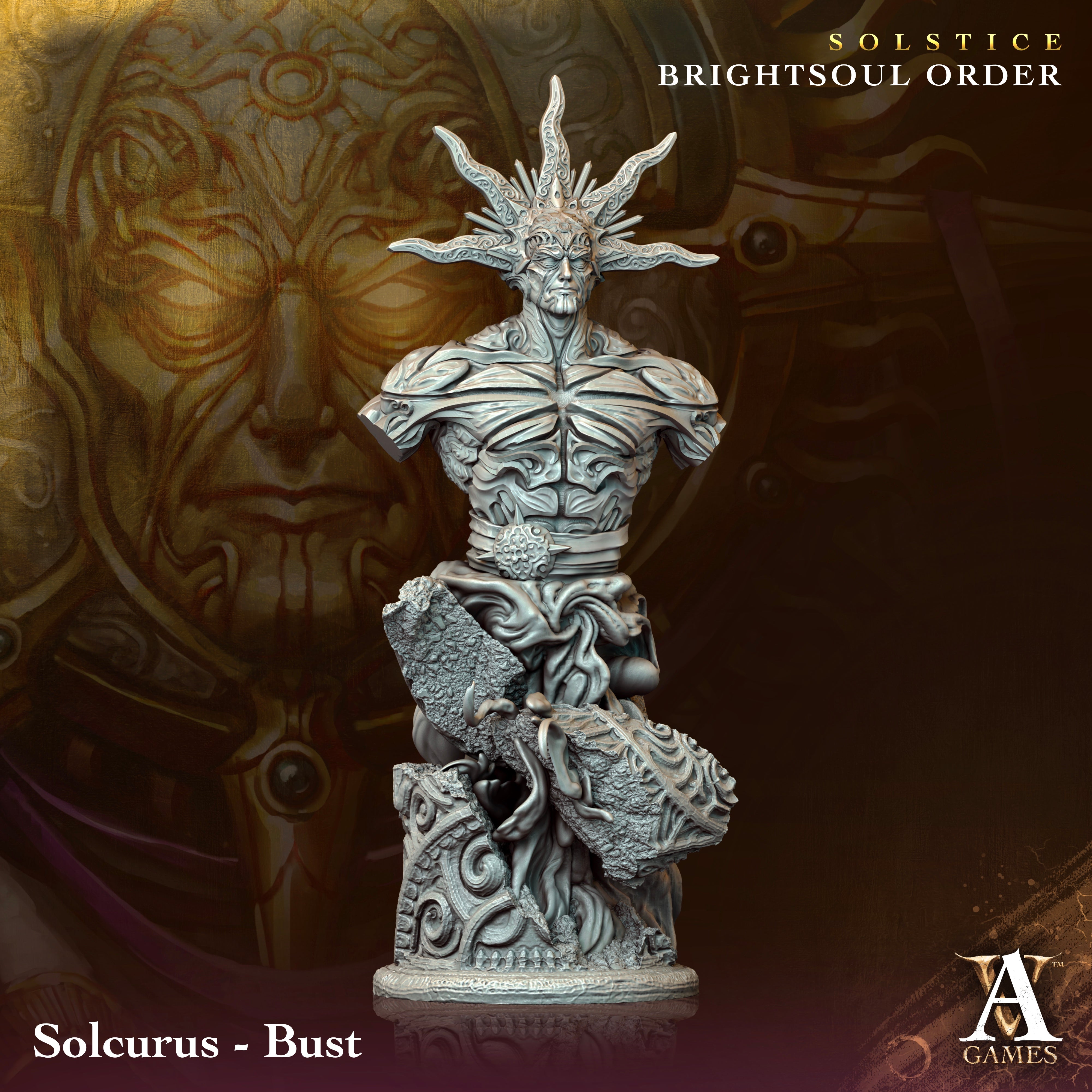 3D Printed Archvillain Games Solcurus Bust Solstice Ray of Sol Myr 28 32mm D&D (Online Only)
