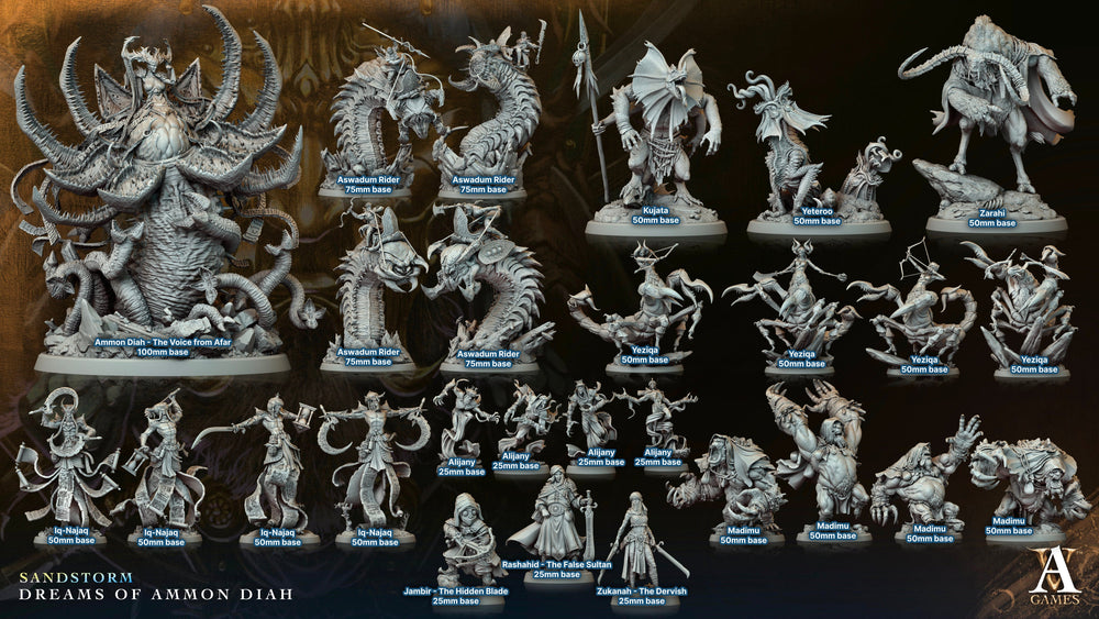 3D Printed Archvillain Games Aswadum Riders Sandstorm Dreams of Ammon Diah 28 32mm D&D (Online Only)