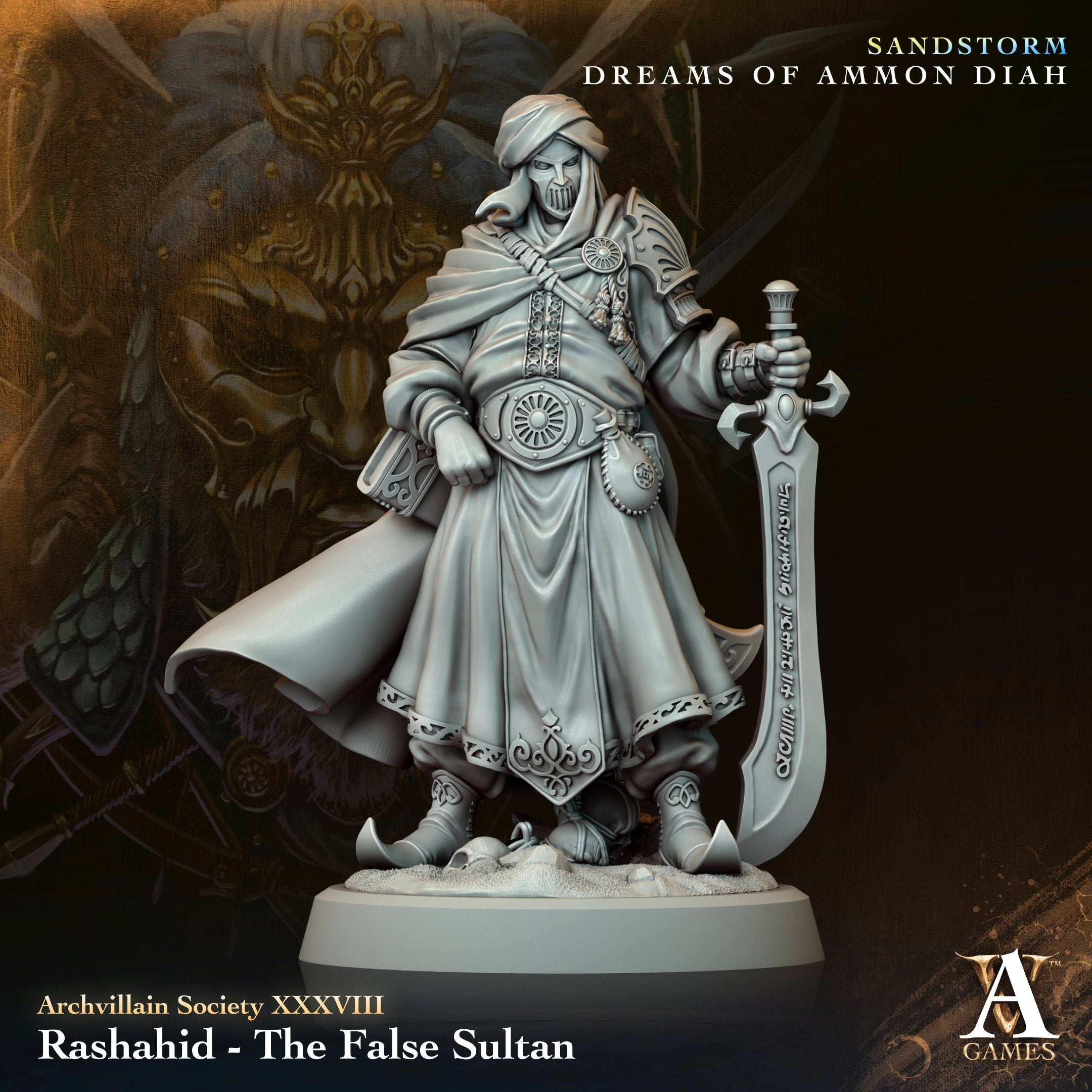 3D Printed Archvillain Games Rashahid The False Sultan Archvillain Society Vol XXXVIII 28 32mm D&D (Online Only)