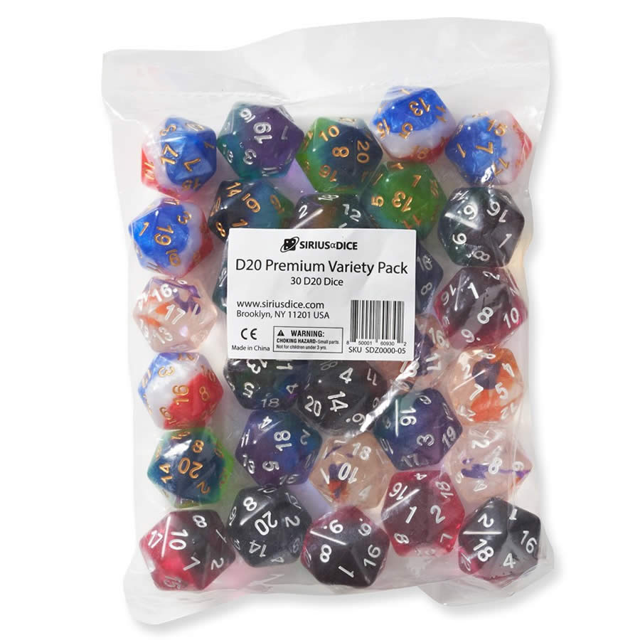 SDZ000005 Premium Variety Pack Assorted Colors D20 Pack of 30 Sirius Dice (ONLINE ORDER ONLY)
