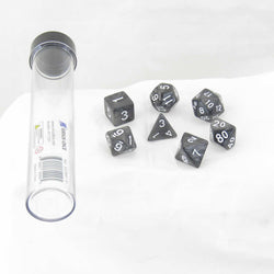 SDZ000101 Grey Pearl Acrylic Dice with White Numbers 16mm (5/8 inch) 7 Dice Set (ONLINE ORDER ONLY)