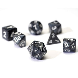 SDZ000101 Grey Pearl Acrylic Dice with White Numbers 16mm (5/8 inch) 7 Dice Set (ONLINE ORDER ONLY)