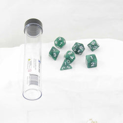SDZ000102 Green Pearl Acrylic Dice with White Numbers 16mm (5/8 inch) 7 Dice Set (ONLINE ORDER ONLY)
