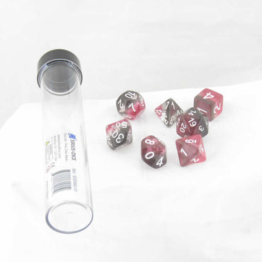 SDZ000201 Pink Clear Black Layered Resin Dice White Numbers 16mm (5/8 inch) 7 Dice Set (ONLINE ORDER ONLY)