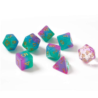 SDZ000301 Northern Lights Resin Dice Gold Numbers 16mm (5/8 inch) 7 Dice Set (ONLINE ORDER ONLY)