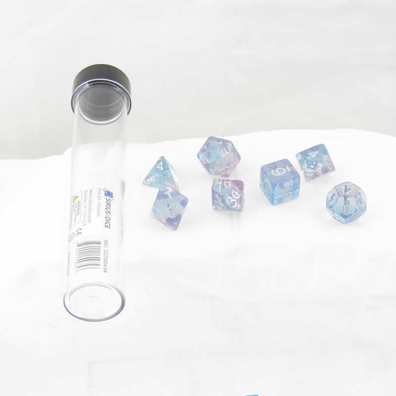 SDZ000404 Polyroller Resin Dice Silver Numbers 16mm (5/8 inch) 7 Dice Set (ONLINE ORDER ONLY)