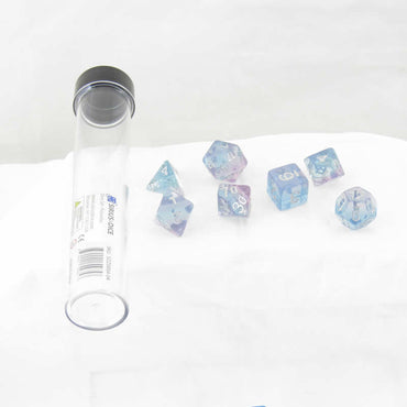 SDZ000404 Polyroller Resin Dice Silver Numbers 16mm (5/8 inch) 7 Dice Set (ONLINE ORDER ONLY)