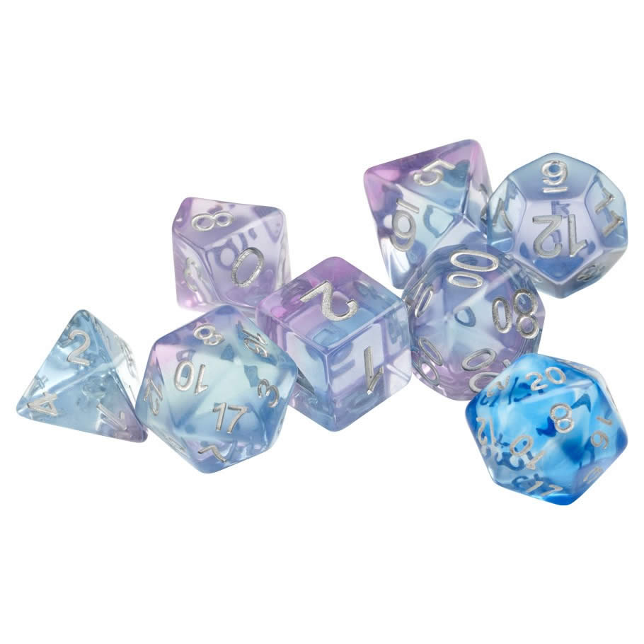 SDZ000404 Polyroller Resin Dice Silver Numbers 16mm (5/8 inch) 7 Dice Set (ONLINE ORDER ONLY)