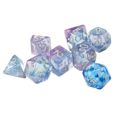 SDZ000404 Polyroller Resin Dice Silver Numbers 16mm (5/8 inch) 7 Dice Set (ONLINE ORDER ONLY)