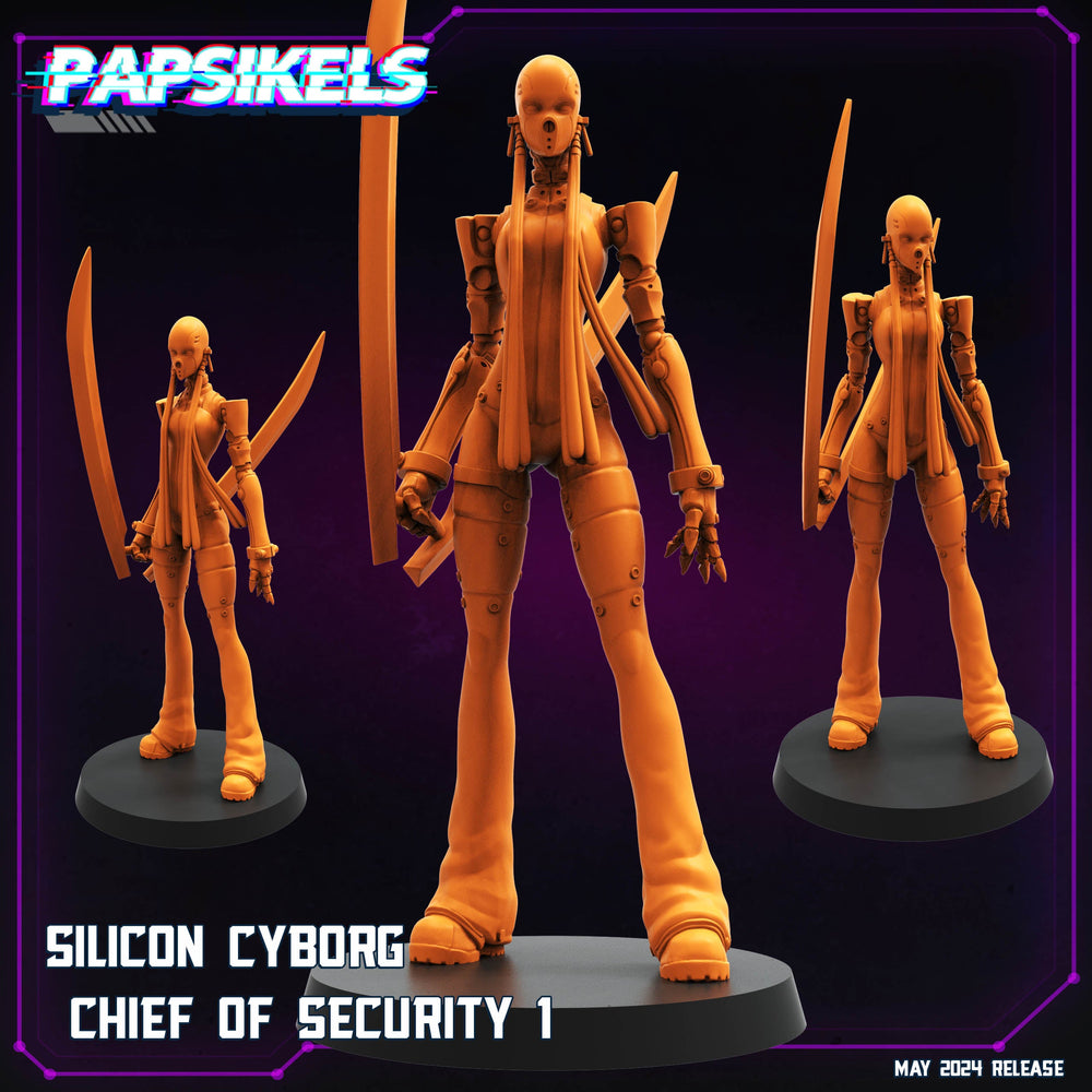 3D Printed Papsikels SILICON CYBORG CHIEF OF SECURITY 1 May 2024 Cyberpunk 28mm 32mm (Online Only)