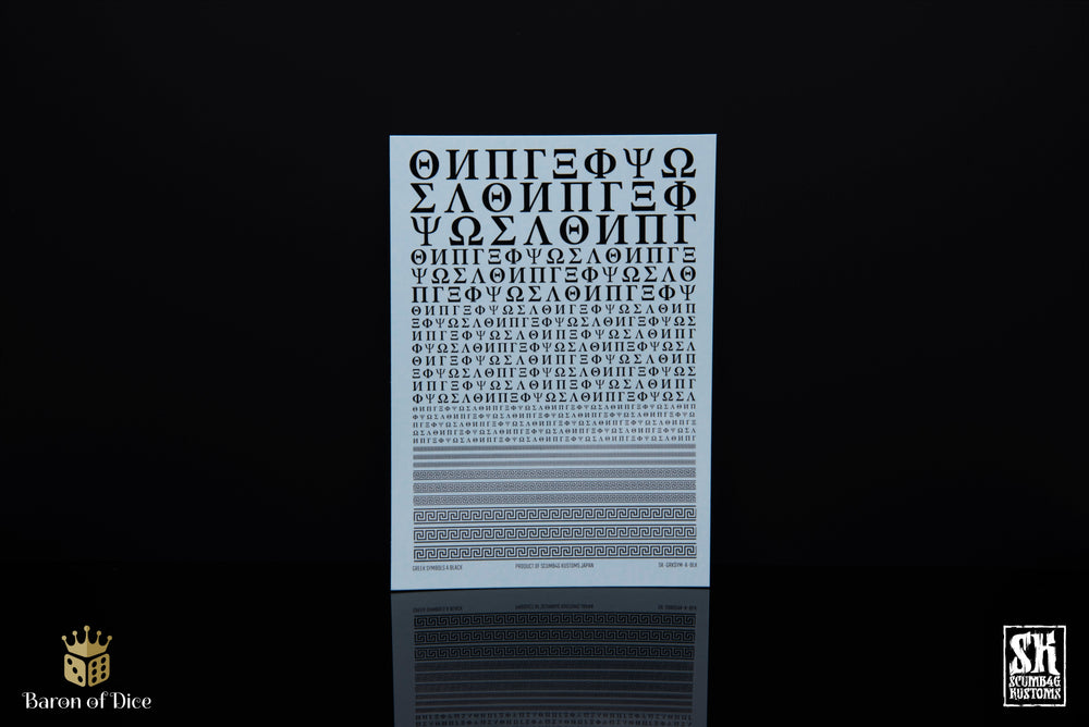 Greek Symbols A | Waterslide Decals | Baron of Dice x Scumb4g Kustoms (ONLINE ORDER ONLY)