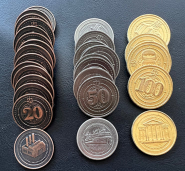 30 Metal Coin HIGH VALUE Board Game Upgrade Set (Industrial Coins) NEW!  - (ONLINE ORDER ONLY)