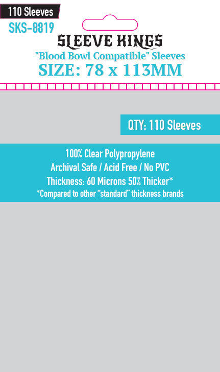 "Blood Bowl" Compatible Sleeves (78x113mm) 110 Pack, 60 Micron, SKS-8819 (ONLINE ORDER ONLY)