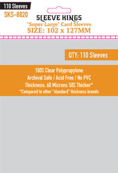 Super Large Game Card Sleeves (102x127mm) 110 Pack, 60 Micron, SKS-8820 (ONLINE ORDER ONLY)