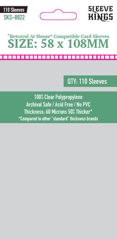 "Betrayal At House on the Hill" Compatible Sleeves (58x108mm) 110 Pack, 60 Micron, SKS-8822 (ONLINE ORDER ONLY)