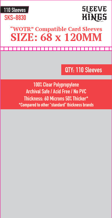 "WOTR" Compatible Sleeves (68x120mm) 110 Pack, 60 Micron, SKS-8830 (ONLINE ORDER ONLY)