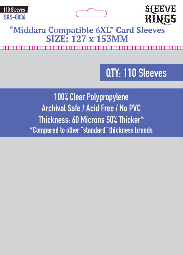 "Middara" Compatible 6XL Game Card Sleeves (127x153mm) 110 Pack, 60 Micron, SKS-8836 (ONLINE ORDER ONLY)