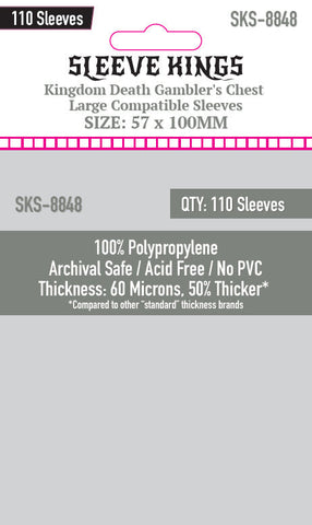 "Kingdom Death Gambler's Chest" Compatible Large Sleeves (57x100mm) 110 Pack, 60 Micron, SKS-8848 (ONLINE ORDER ONLY)
