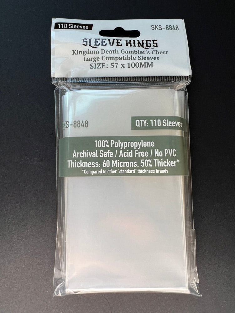 "Kingdom Death Gambler's Chest" Compatible Large Sleeves (57x100mm) 110 Pack, 60 Micron, SKS-8848 (ONLINE ORDER ONLY)