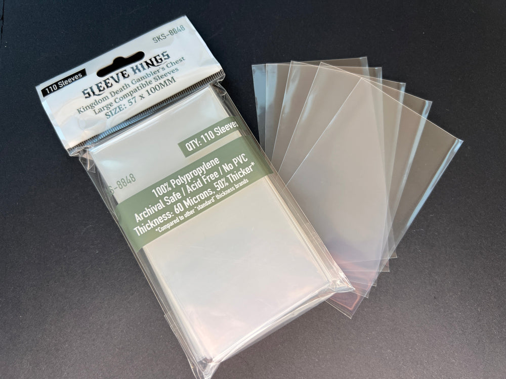 "Kingdom Death Gambler's Chest" Compatible Large Sleeves (57x100mm) 110 Pack, 60 Micron, SKS-8848 (ONLINE ORDER ONLY)
