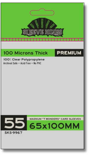 Premium "7 Wonders" Magnum Card Sleeves (65x100mm) 55 Pack, 100 Micron, SKS-9967 (ONLINE ORDER ONLY)
