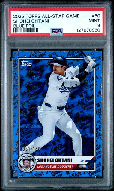 Graded 2025 Topps All Star Game Shohei Ohtani #50 /150 Blue Foil Baseball Card PSA 9 Mint (ONLINE ORDER ONLY)