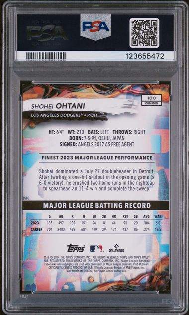 Graded 2024 Topps Finest Shohei Ohtani #100 /25 Orange Refractor Baseball Card PSA 9 Mint (ONLINE ORDER ONLY)