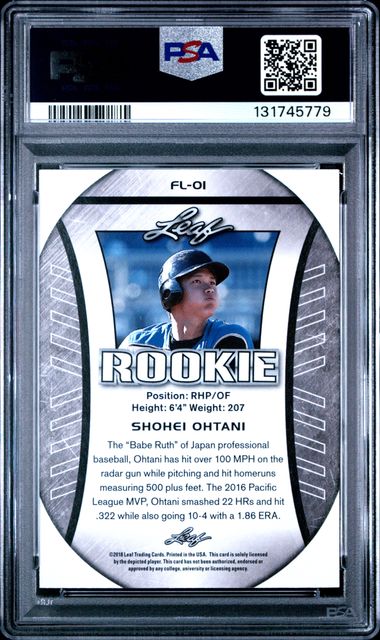 Graded 2018 Leaf Rookie Shohei Ohtani #FL-01 Exclusive Flag Rookie RC Baseball Card PSA 10 Gem Mint (ONLINE ORDER ONLY)