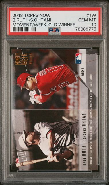 Graded 2018 Topps Now Shohei Ohtani/Babe Ruth #1W Moment of the Week Gold Winner Rookie RC Baseball Card PSA 10 Gem Mint (ONLINE ORDER ONLY)