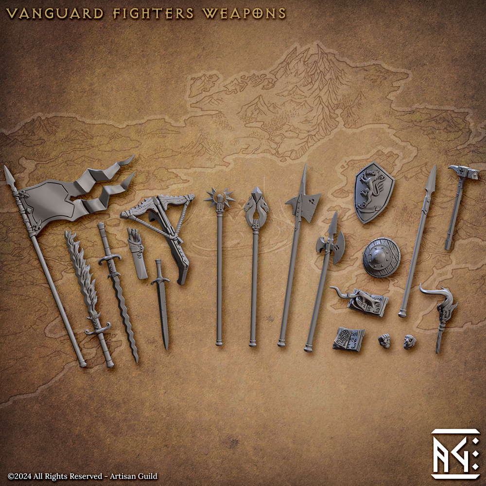 3D Printed Artisan Guild Vanguard Fighters Weapon Racks Vanguard Fighters Set 28mm 32mm (Online Only)