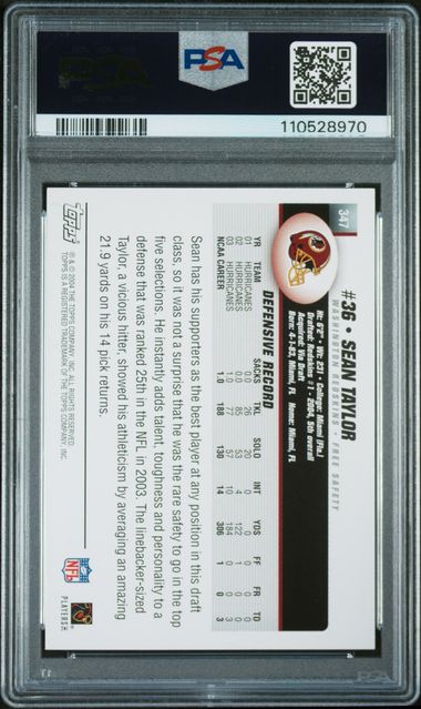 Graded 2004 Topps Sean Taylor #347 Rookie RC Football Card PSA 8 NM-MT (ONLINE ORDER ONLY)