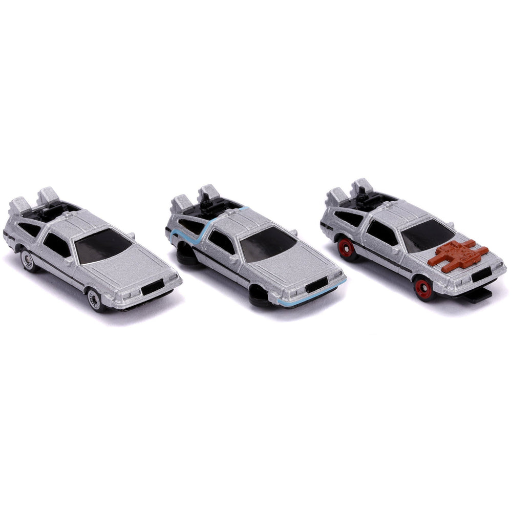 Back to the Future Trilogy die-cast 1⅔-inch Nano "Hollywood Rides" DeLorean Time Machine 3-pack (ONLINE ORDER ONLY)