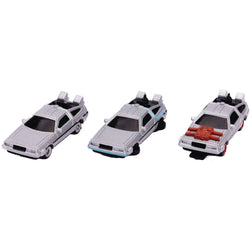 Back to the Future Trilogy die-cast 1⅔-inch Nano "Hollywood Rides" DeLorean Time Machine 3-pack (ONLINE ORDER ONLY)