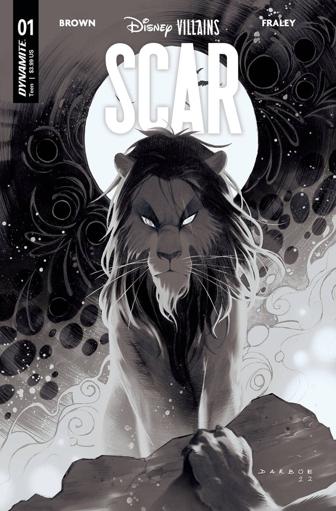 DISNEY VILLAINS SCAR #1 X FOC 1:7 KAREN DARBOE B&W Variant (04/05/2023) Dynamite (ONLINE ORDER ONLY)