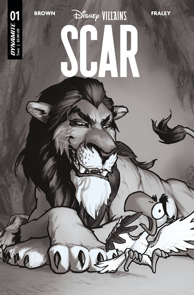 DISNEY VILLAINS SCAR #1 ZA FOC 1:7 GENE HA B&W Variant (04/05/2023) Dynamite (ONLINE ORDER ONLY)