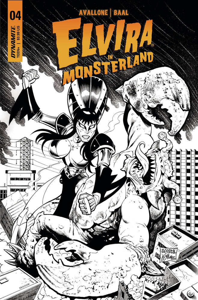 Elvira In Monsterland #4 K 1:7 Foc Dave Acosta B&W Variant (08/30/2023) Dynamite (ONLINE ORDER ONLY)