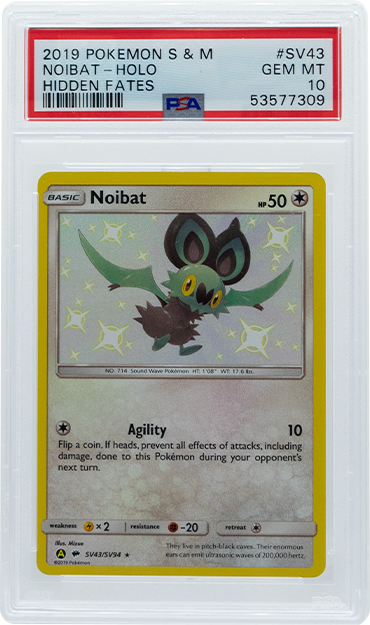 2019 POKEMON SUN & MOON HIDDEN FATES NOIBAT HOLO #SV43 PSA 10 (Online Order Only)