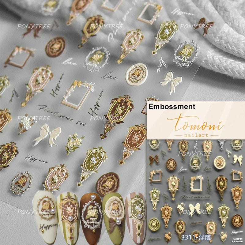 Gold Silver Line Irregular Shape Shiny Rhinestone 5D Bronzing Soft Relief Self Adhesive Nail Art Stickers Nail Decoration Decals (ONLINE ORDER ONLY)